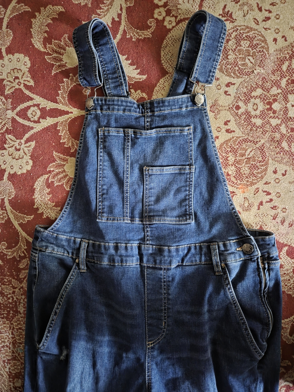 Dark Wash Denim Overalls with Distressed Knees - Picture 2 of 2